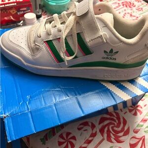 Adidas Women’s White Sneakers with pink & Green Stripes